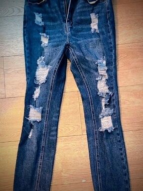 Wax Jean Dark Blue Ripped Skinny Jeans